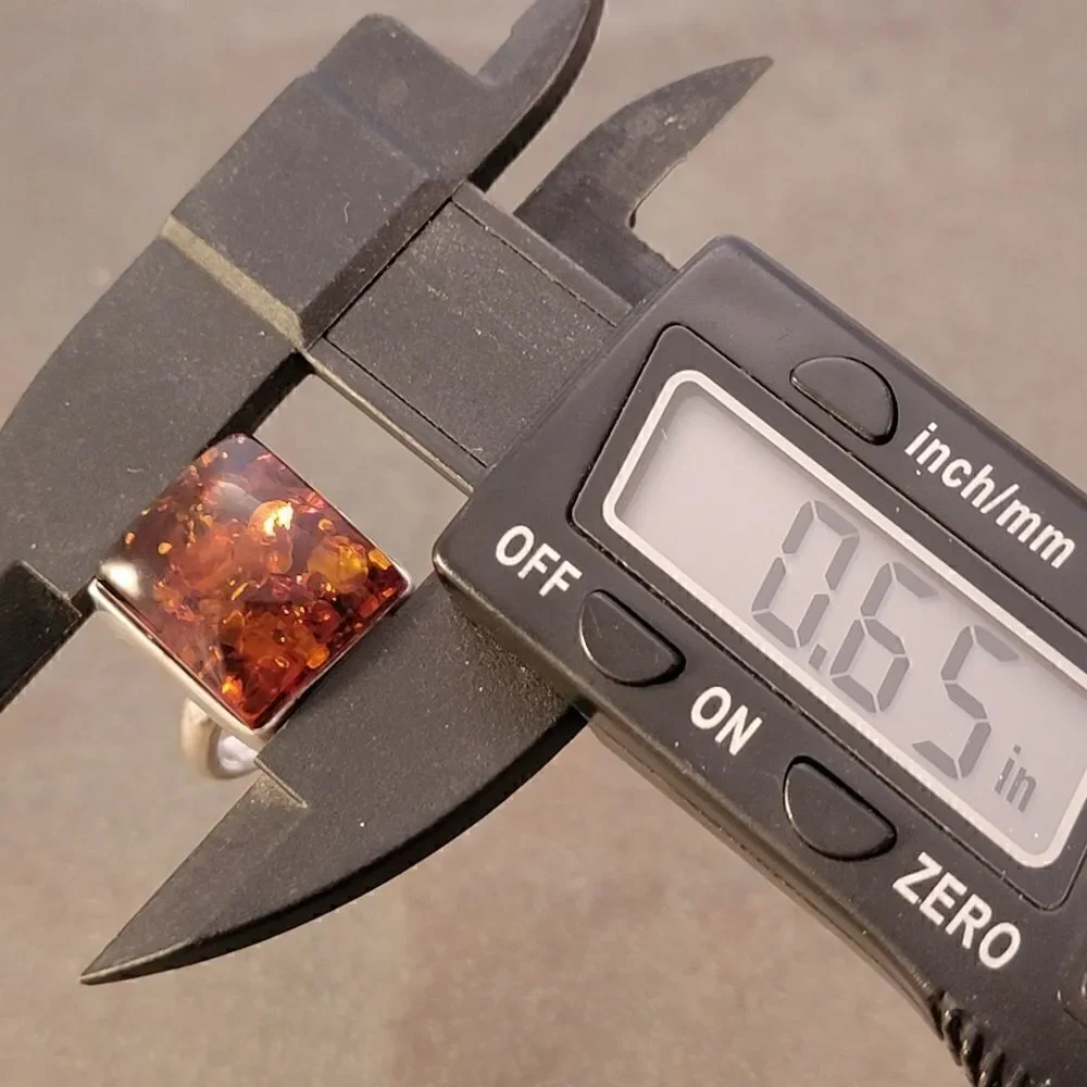 Vintage Sterling Baltic Amber Cab Rectangle Statement Ring Sz 6